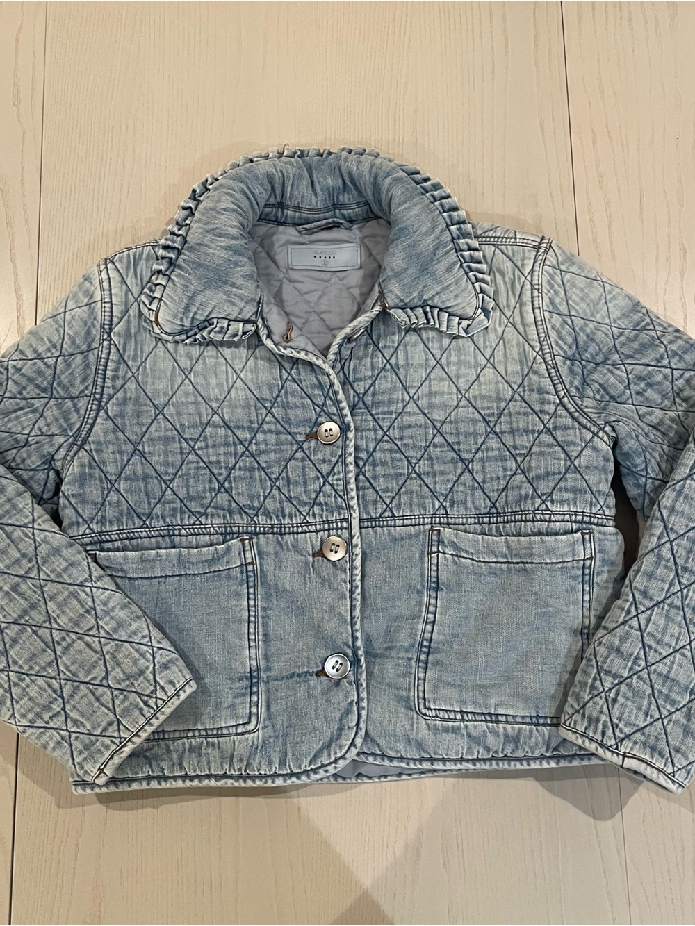 BLANK NYC Quilted Acid Wash Cropped Chambray Jacket - Size XS